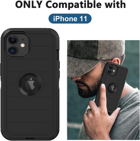 for iPhone 11 Case, with Built in Screen Protector Heavy Duty Drop Protection, Full Body Rugged Shockproof Dust Proof 3- Layer Tough Protective Ph...