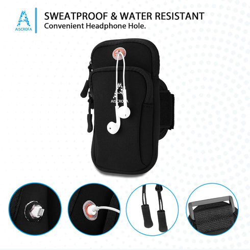 Sports Armband, Running Gym Universal Smartphone Arm Bag with Earphone Hole Multifunctional Pockets foriPhone 15, 14, 13, 12, 11 Pro Max, Xs, Xr, ...