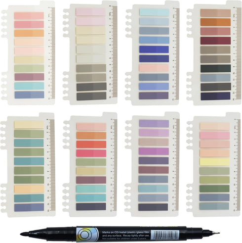 1600pcs Translucent Page Markers,Morandi Sticky Note Tabs with Binders,Repositionable Book Flags Tabs Strip for Annotating Books,Clear Sticky Note...