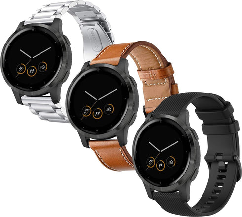 Compatible for Garmin Vivoactive 4S Band, 18mm Silicone+Leather+Stainless Steel Band for Garmin Vivomove 3S 39mm, Fossil Women's Gen 5E 42mm/Sport...