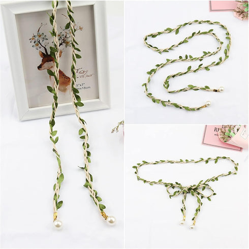 Artificial Leaf Skinny Belts Twisted Braided Waist Rope with Faux Pearl for Women Dresses DIY Wreath Gift Wraping Craft...