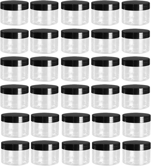 Tosnail 30 Pack 4 oz Clear Plastic Jars with Black Lids Leak-Proof Round Food Safe Storage Containers for Kitchen Use, Beauty Products, Slime, Spi...