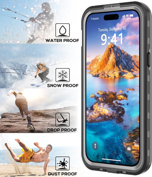 for iPhone 15 Plus Waterproof Case with Built-in Screen Protector, Shockproof Dustproof Full Body Protective IP68 Waterproof Phone Case for iPhone...