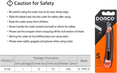DORCO S102 Snap-Off Utility Knife + Precision 9mm (11 Blades) with Comfort Grip and Auto-Lock System – Professional Craft and Office Tool...