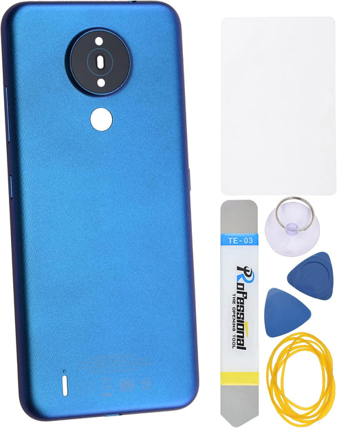 Blue Plastic Back Panel Cover Replacement for Nokia 1.4 with Volume Button Power Button Rear Camera Frame Rear Camera's Lens and Installation Inst...