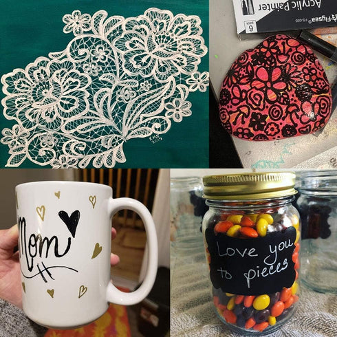 Paint Pen White Black Acrylic Marker Set for Rock Wooden Tire Metal Leather Glass Painting, 0.7mm Fine Point Quick Drying (3pcs Black +3pcs White)...