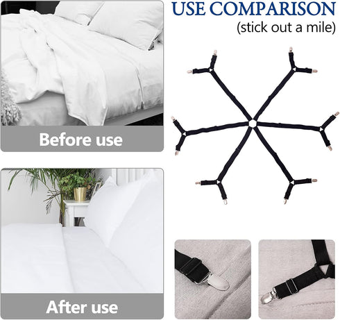 TGOOD Gift for Mum!Sheet Fasteners keepers-Adjustable Elastic Bed Sheet Holder Straps for Full,Queen,King Twin Bed,6 Way Cross Sheet Clips Suspend...