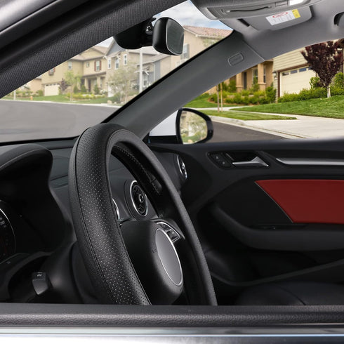 SEG Direct Black Car Steering Wheel Cover Small Size 14-14.25 inch (35.5-36 cm), for Prius Civic Model 3 Model Y Camaro, Breathable Microfiber Lea...