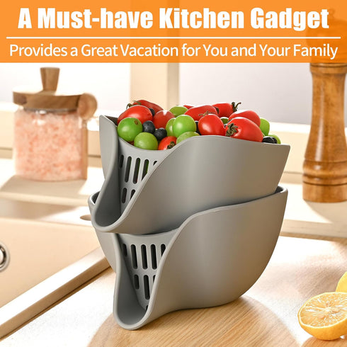 Strainers and Colanders, Silicone Colander for Kitchen with Spout for Ease Rinsing and Draining Fruit, Vegetable Salads, Pasta, Food Strainers Bow...