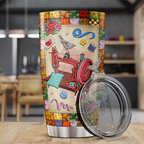 Sewing Coffee Tumbler For Women Girls Mother 20 Oz Double Walled Stainless Steel Mug For Sewers Inspiration Gifts For Birthday Party Quilting Trav...