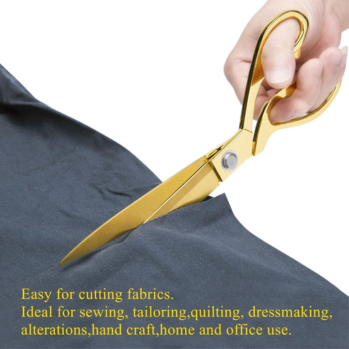 Premium Tailor Scissors,Heavy Duty Sewing Scissors Gold Titanium Coating Stainless Steel Fabric Scissors Leather Comfort Grip Shears Professional ...