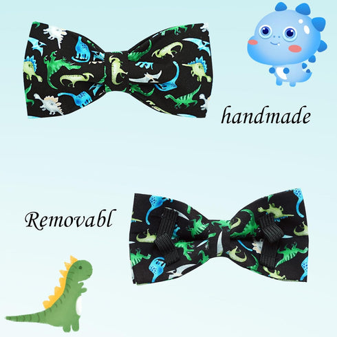 Dog Collar Dinosaur Print Pet Collar Soft Cute Dog Collar with Bow Tie Adjustable Metal Buckle Collar Gift Collar for Small Dogs...