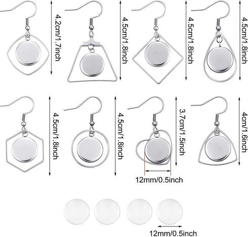 108 Pieces Stainless Steel Earring Bezel Blanks Wire Hooks Bezel Trays with 12 mm Glass Cabochons Setting for Jewelry Making DIY Craft...