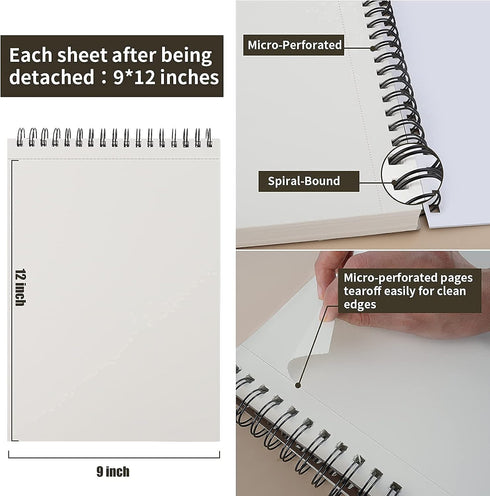 9 x 12 inches Sketch Book, Top Spiral Bound Sketch Pad, 1 Pack 100-Sheets (68lb/100gsm), Acid Free Art Sketchbook Artistic Drawing Painting Writin...