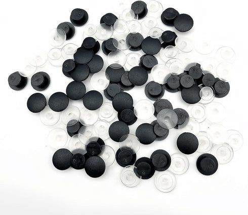 JIANYI Buckle Plastic Button, 100PCS Shoe Charm Buttons Round Buttons DIY Shoes Charm Accessories for Kids, Wristband Charm Backs (Black & Transpa...