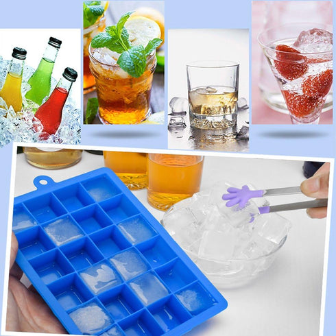 Ice Cube Tray, Silicone Square Ice Trays Easy Release Stackable Ice Cube Mold with Removable Lid, 24 Cavity (2 Pack,Blue)...