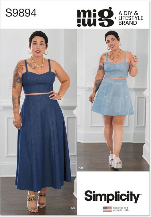 Simplicity Women's Cropped Corset Top and Skirt Sewing Pattern Packet by Mimi G Style, Design Code S9894, Sizes 20W-22W-24W-26W-28W...