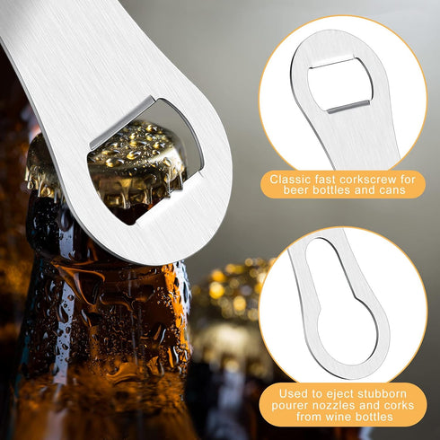2 Pieces V Rod Bottle Opener and Pour Spout Remover Flat Dog Bone Metal Bar Speed Key Opener Stainless Steel for Bartenders Home Kitchen, Silver...