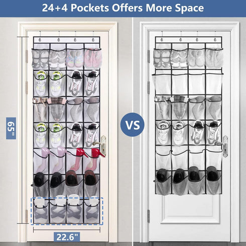 MISSLO 28 Large Pockets Over The Door Shoe Rack Hanging Shoe Organizer for Closet Door Shoe Storage Holder Mesh Hanger, White...