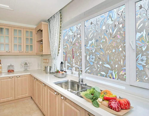 NIVIY Excellent Quality 3D Static Cling Window Film with Installation Tools Self Adhesive Window Covering Decorative Flower Privacy Film for Windo...