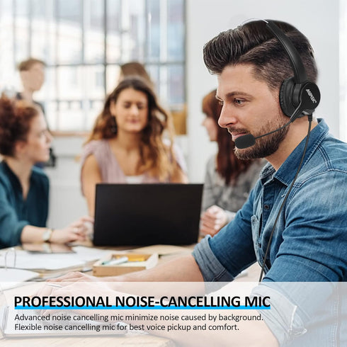AGPTEK® Hands-Free Call Center Noise Cancelling Corded Monaural Headset USB Headset with Microphone for PC Headphone with Mic Mircrophone - Cord w...