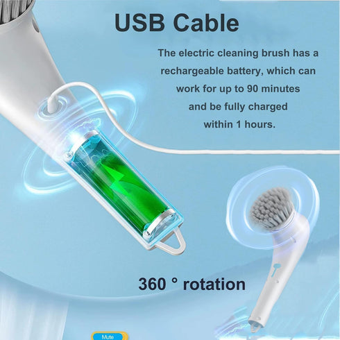 Cordless Electric Spin Scrubber, KIRIKIT Handheld Electric Cleaning Brush with 5 Replaceable Heads for Bathtub/Kitchen/Bathroom/Floor/Dish/Car/Sho...
