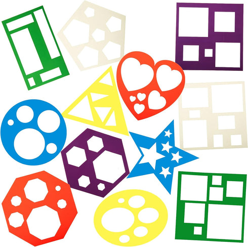 12 Pieces Geometric Stencils Template Set for Kids Children Simple Drawing Stencils Colorful Art Painting Template for Toddlers Preschooler Learni...