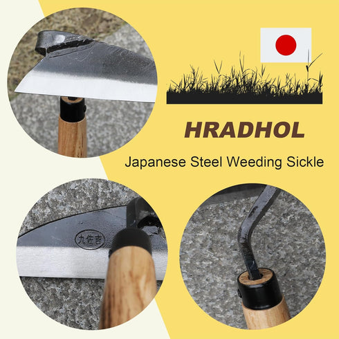 Japanese Weeding Sickle Hand Sickle?Hoe Gardening Tools for Weeding and Cultivating Weed Remover Tool High-Carbon Steel with Hard Solid Wood Handl...