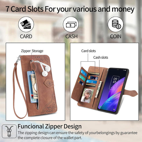 uriet Compatible with TCL 30 XL T701DL Wallet Case with Wrist Strap Lanyard Leather Flip Credit Card Holder Stand Folio Purse Cell Accessories Pho...