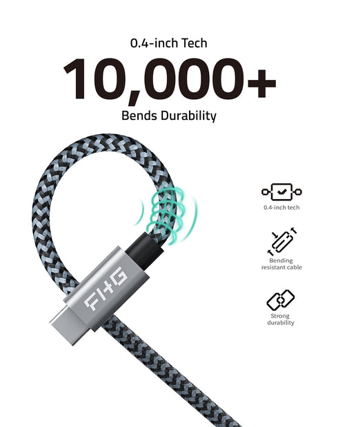 FHG 3.3FT USB 3.0 to USB C Cable 2Pack, High-Speed Transfer of 1GB in 2sec, 3A Fast Charging from 20% to 80% in 35mins, Sturdy Nylon Braided USB D...