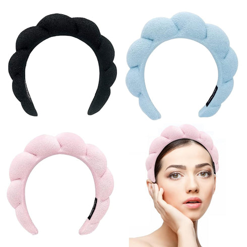 3Pcs Spa Headbands for Washing Face Makeup Headband Skincare Headbands for Women Girls Terry Cloth Sponge Head Band for Face Wash Make Up Skin Car...