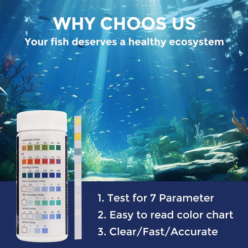 7 in 1 Aquarium Test Strips, 100 Strips Fish Tank Water Quality Test Freshwater Saltwater Test Kit for Test pH, Carbonate, Alkalinity, Hardness, C...