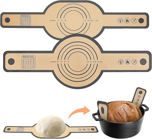 Silicone Bread Sling Reusable Baking Mat with Long Handles, 2 PCS Easy and Stable to Transfer Bread Heat Resistant Protector Pad Mat for Oven...