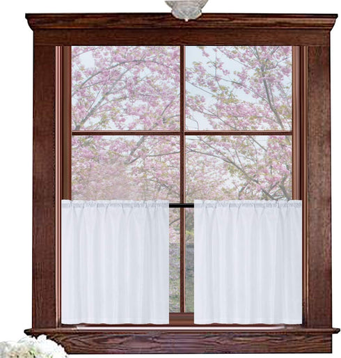Valea Home Waffle Weave Textured Half Window Tier Curtains for Kitchen Water Repellent Window Covering Bathroom Short Curtains, 72" x 24", White, ...