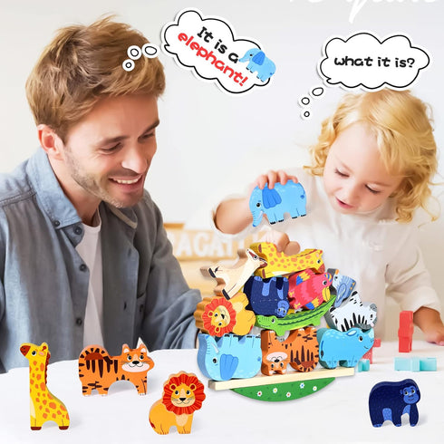 Atoylink Wooden Stacking Toys for Toddlers Cute Zoo Animals Stacking Blocks Balance Game Preschool Montessori Educational Toys for 2 3 4 5 Year Ol...