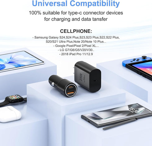 for Samsung Super Fast Charger Type C Kit,25W PD USB C Wall/Car Charger for Samsung Galaxy S25/S24/S23/S22/Plus/Ultra/FE/Note 20/10/A71,2020/2018 ...