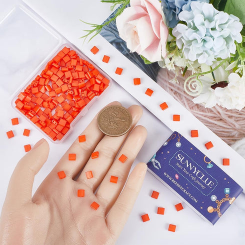 SUNNYCLUE 1 Box 240Pcs Tila Beads 5x5mm Red Japanese Seed Beads Square Glass Beads 2 Hole Beads Bulk Two Hole Bead Full Size Loose Spacer Beads fo...