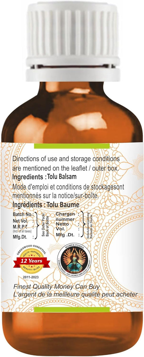 Pure Tolu Balsam Essential Oil (Myroxylon balsamum) Steam Distilled 15ml (0.50 oz)...