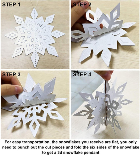 OuMuaMua Winter Christmas Hanging Snowflake Decorations, 12PCS Snowflakes Garland & 12PCS 3D Glittery Large White Snowflake for Christmas Winter W...