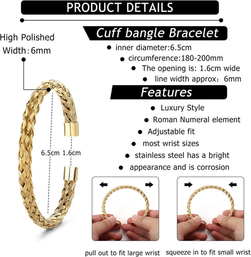 YADOCA 3Pcs Stainless Steel Bracelets for Men Roman Numeral Bangle Bracelet Adjustable Cuff Bracelet Twisted Cable Bracelet Mens Luxury Bracelets ...