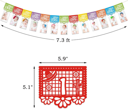 Kitticcino Mexican Fiesta 1st Birthday Photo Banner Papel Picado UNO Mexican Photo Banner Fiesta Monthly Banner Garland Baby Newborn to 12 Month C...