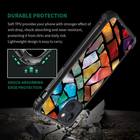 ZHEGAILIAN Case Compatible with iPhone 15 Case,stained glass mosaic fiesta fun Cases, Tempered Glass Back+Soft Silicone TPU Shock Protective Case ...