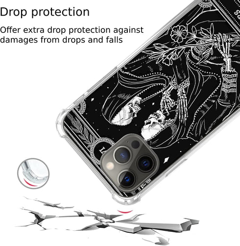 The Lovers Tarot Card Skull Black Case Compatible with iPhone 15 Pro, Trippy Psychedelic Aesthetic Tarot Card Cool Skeleton Case for iPhone 15 Pro...