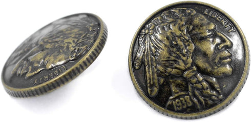 Bezelry 12 Pieces Indian Head Coin Style Metal Shank Buttons. 21mm (13/16 inch) (Antique Brass)...