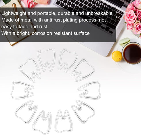 Tooth Shaped Paper Clips,100Pcs Mini Cute Hollow Paperclips Electroplated Metal Office Clips for Document Sorting Organizing...