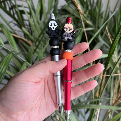 7PCS Horror Beadable Pens Horror Movie Pens Refillable Novelty Ballpoint Pen Set Halloween Spooky Pen Horror School Office Desk Accessories Gift f...