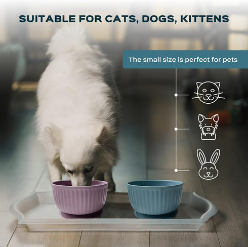 Cat Bowls with Suction Cup 400ml with Silicone Lid — Elevated Silicone Pet Dish with Non-Slip Bottom for Dry Food, Wet Food and Water — Silicone W...
