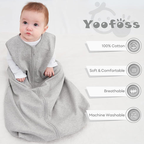 Yoofoss Baby Sleep Sack 3-6 Months 100% Cotton 0.5 TOG Baby Sleeping Bag 2-Way Zipper Toddler Wearable Blankets 3 Pack Breathable Lightweight (Sma...