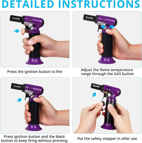 Sondiko Butane Torch with Fuel Gauge S907, Refillable Soldering Torch Lighter with Adjustable Flame for Welding, Resin Art, Industrial, Purple & B...