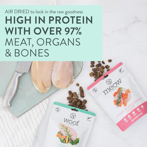 The New Zealand Natural Pet Food Co MEOW e - Chicken & King Salmon Recipe, Dry Cat Food Use as a Complete Diet, Topper, Mixer, or as Cat Training ...